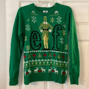 ELF Christmas Sweater size XS BNWOT color green length 23” bust 30/32”